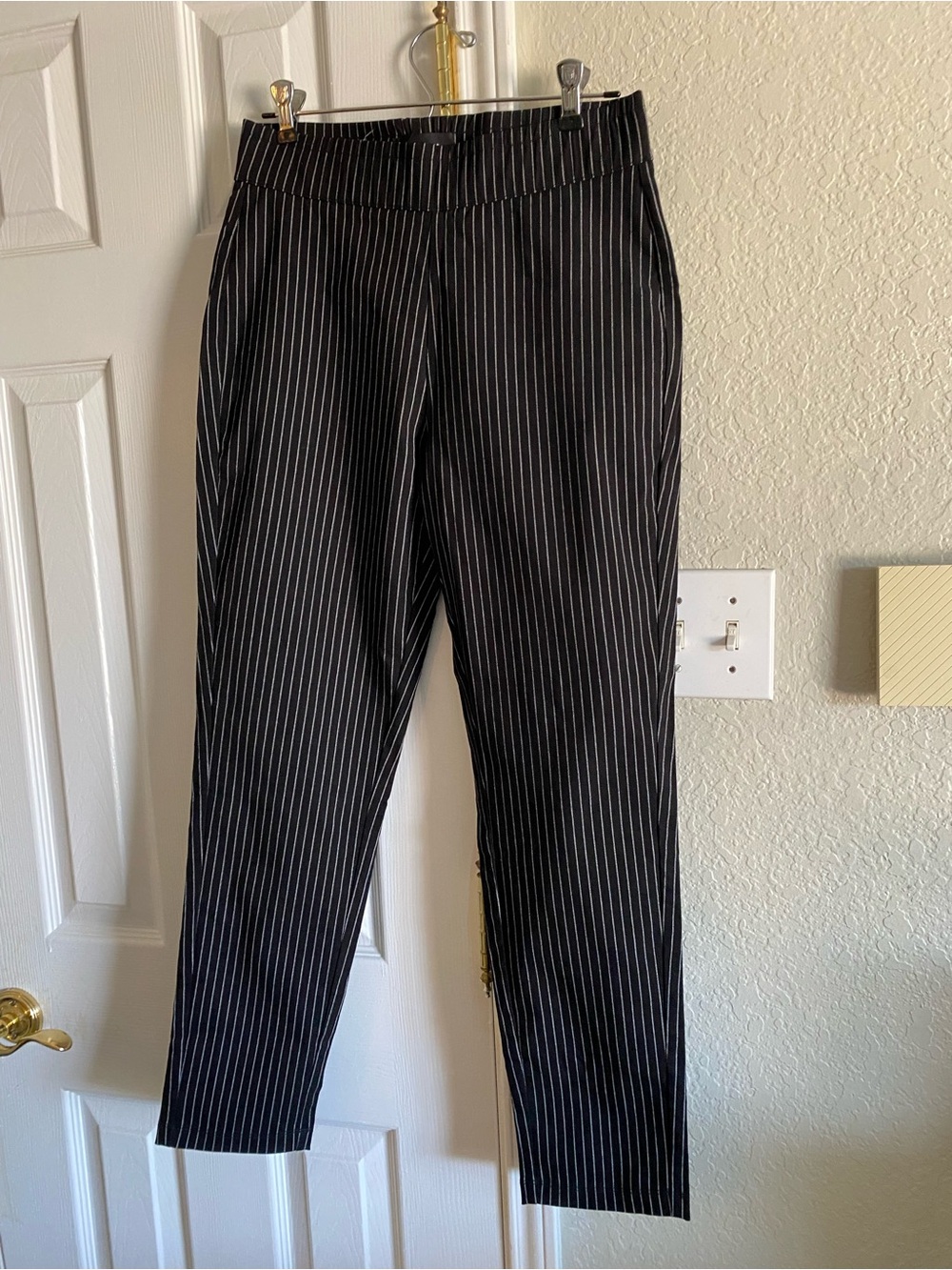 Who What Wear Black and White Pinstripe Ankle Pants